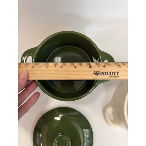 Brocc Your Body Round Ceramic Cocotte Mini Dutch Oven Green & White - Picture 9 of 9
